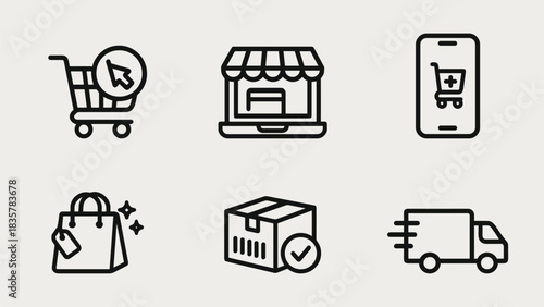 E-Commerce Shopping and Delivery Line Icons