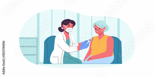 Elderly woman receiving vaccine from doctor in clinic during pandemic