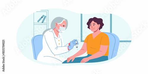 Doctor administering vaccine to patient in clinic vaccination and immunization concept