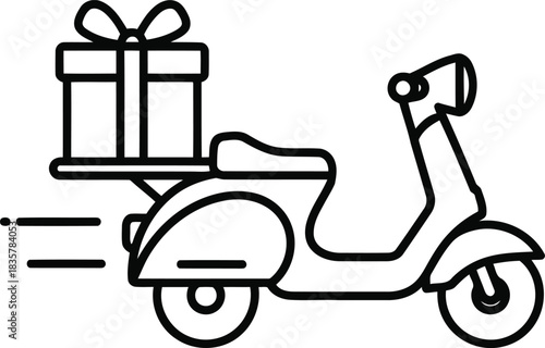 Fast scooter delivery of gift box concept icon vector illustration minimal line art motion blur vector