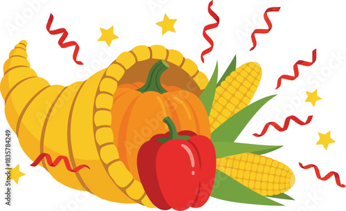 Abundant cornucopia harvest bounty festive celebration fall thanksgiving season food illustration vector