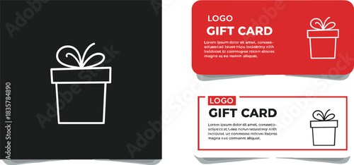 White gift box icon on black and red gift card templates present