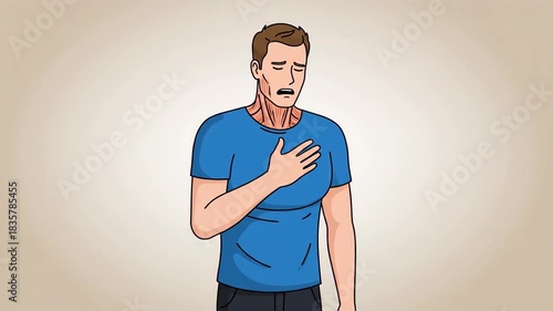 Animated Sequence Depicting Physical Discomfort and Emotional Distress in a Young Man