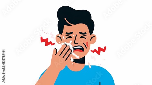 Animated Sequence Depicting Stages of Toothache Pain and Discomfort in a Male Character