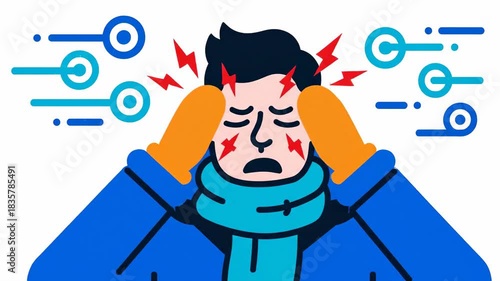 Animated Sequence Depicting the Experience of an Aching Head and Mental Exhaustion