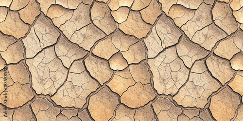 A close-up of dry, cracked earth textured surface showing shades of brown and beige.