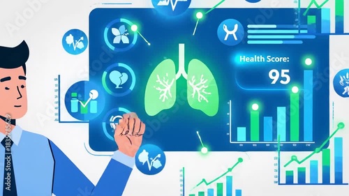 Animated Visualization Of Respiratory System Health Score With Modern Interface And Man