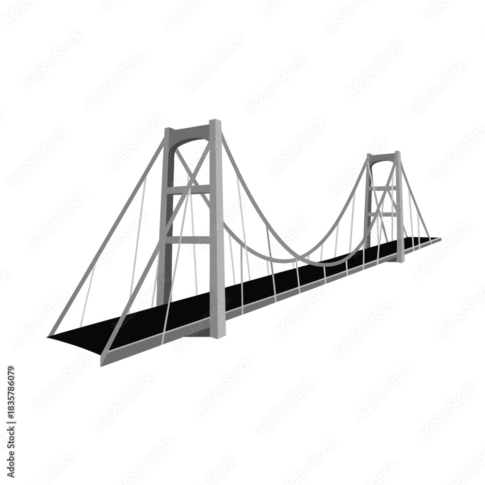 Obraz premium Modern suspension bridge architecture against white background
