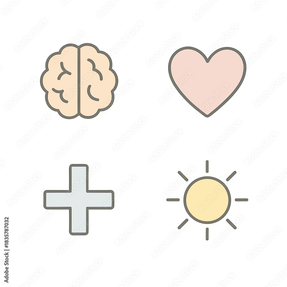 Obraz premium Brain Heart Health Sunshine Plus Symbols