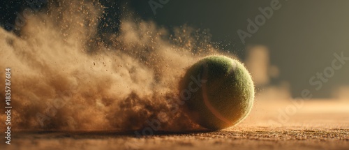 Dynamic Tennis Ball Striking Dusty Clay Court Surface