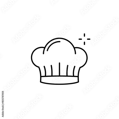 Clean line art illustration of a chef's hat with sparkling accents, isolated on white background
