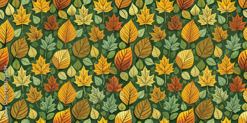 A vibrant autumn leaf pattern featuring various shades of yellow, orange, and green.