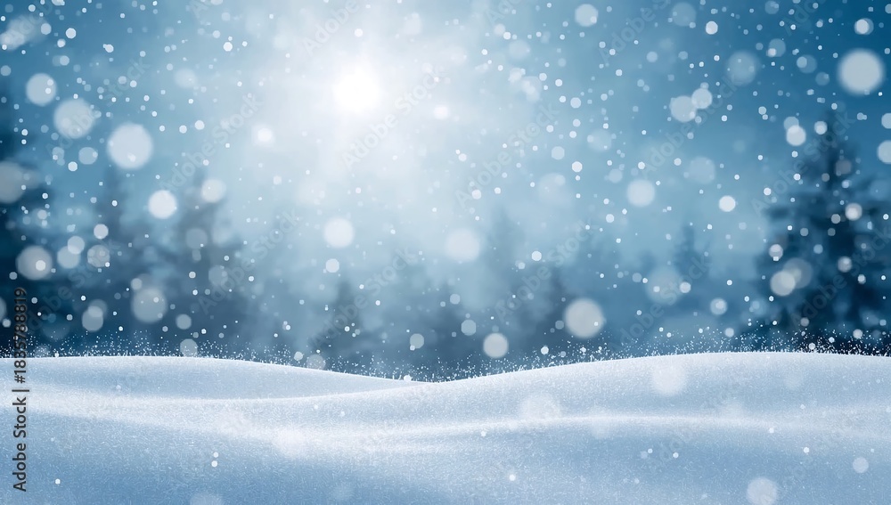 Fototapeta premium Snowy landscape with forest and falling snow