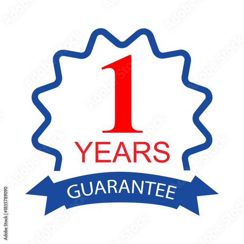One year guarantee badge icon, warranty certification emblem, quality assurance label symbol for product trust and reliability