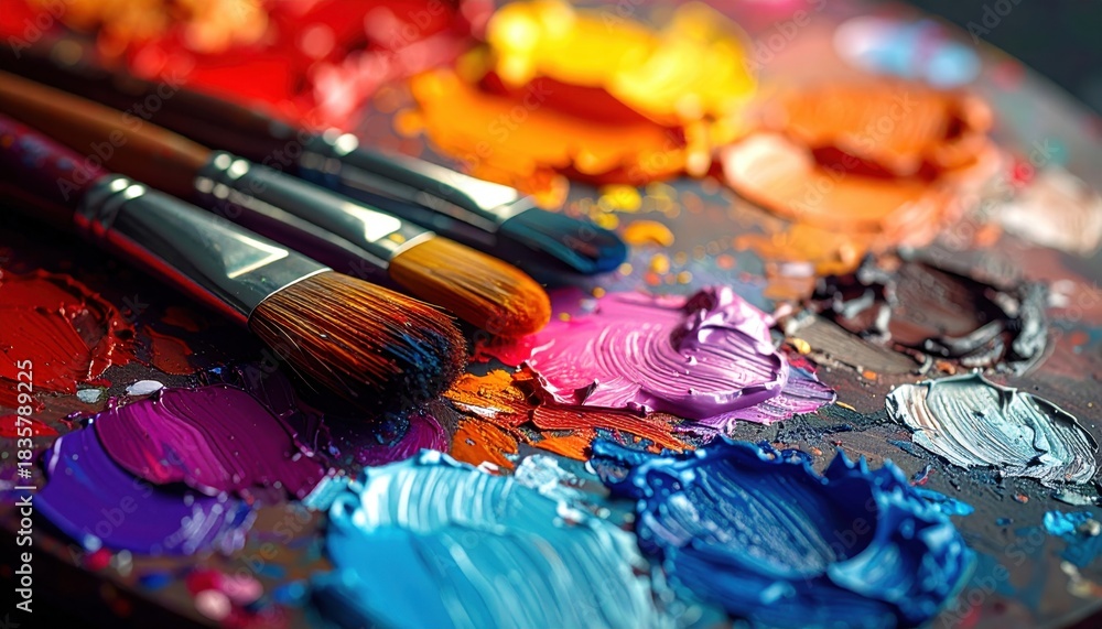 Obraz premium Artist's palette with oil paints and brushes