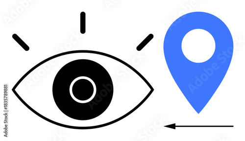Navigation concept. Eye and location pin icons guidance, tracking, and maps. Navigation simplifies travel, location services, and wayfinding for apps, logistics or tourism. Related to user