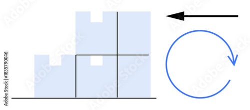 Workflow concept. Blocks and rotation arrow depict workflow processes and automation. Workflow optimization and streamlining tasks for industries, manufacturing, data management, software design