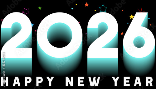 Vibrant Happy New Year 2026 Celebration with Colorful Stars