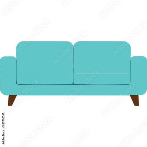 Modern Teal Blue Two Seater Sofa with Wooden Legs Against a Black Background Minimalist Furniture Design Clean Lines Contemporary Style