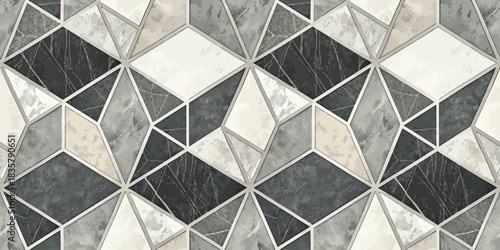 Geometric patterned background featuring diamond shapes in shades of gray and white.
