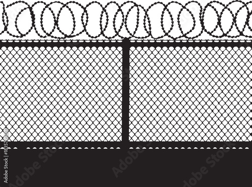 Barbed wire fence vector illustration for security with metal border and prison concept with restriction barrier for safety protection