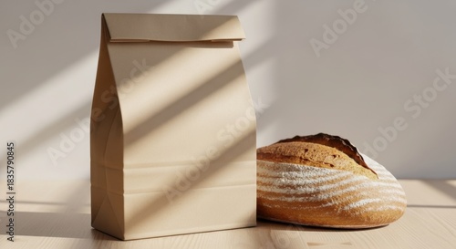 Wallpaper Mural A brown paper bag stands next to a crusty loaf of bread on a table indoors. Torontodigital.ca