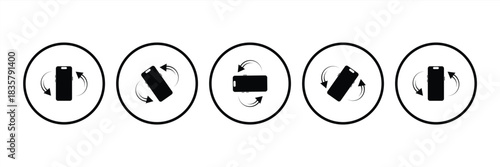 Rotate mobile phone icon set in line style. Screen rotation. Device rotation symbol. Simple black style symbol for apps and websites. Vector illustration.