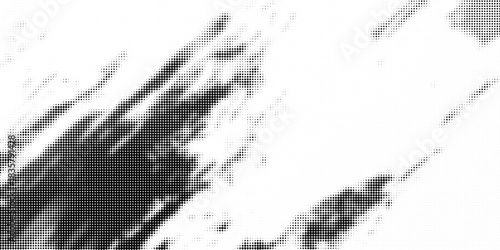 Grunge halftone gradient background. Faded grit noise texture. White and black sand wallpaper. Retro pixelated backdrop. Anime or manga style comic overlay. Vector graphic design textured template