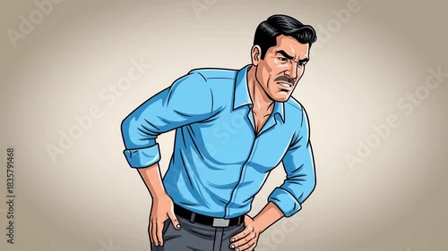 Man Experiencing Back Pain Illustrated, Expressing Discomfort and Suffering Visually