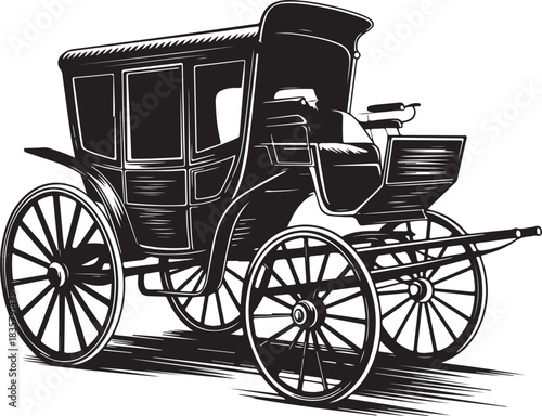 Antique carriage vector illustration with horse drawn vehicle and royal transport isolated on transparent background