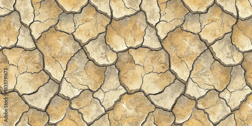 Detailed cracked earth texture, showcasing a warm color palette of browns and yellows.