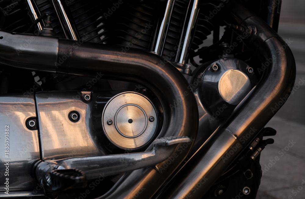 Fototapeta premium vintage motorcycle engine detail, closeup