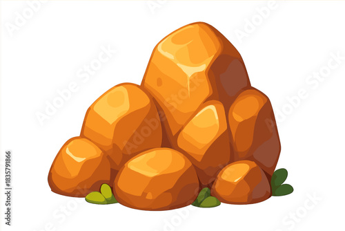 Cartoon orange rocks with green leaves