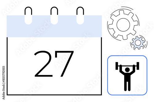 Fitness schedules, time management, productivity, goal setting, workout planning, sports routines. Image features a calendar, gears and weightlifter icon. Fitness schedules and workout planning