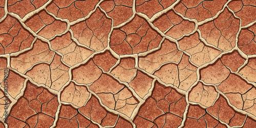 A close-up of cracked earth texture, showcasing intricate patterns in warm brown and beige tones.