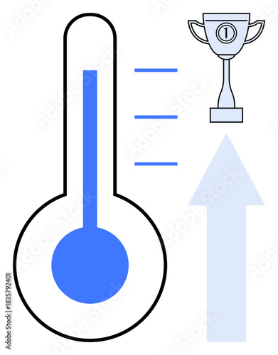 Achievement concept. Achievement with a thermometer for progress, trophy for success, and arrow for growth. Achievement in business, education, personal goals, motivation, leadership