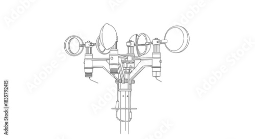 Detailed illustration of an anemometer technical drawing for weather monitoring usage