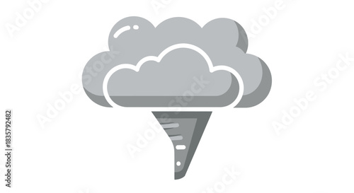 Stylized tornado illustration with gray cloud, isolated on a clean white background