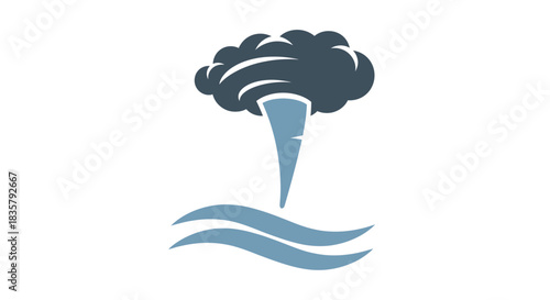 Abstract depiction of a waterspout forming over the ocean waves graphic symbol representation