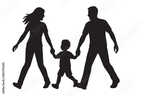 Dynamic family walking silhouette perfect for active outdoor vector scenes.