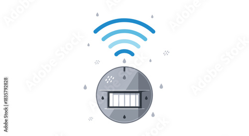 Graphical representation of a smart weather sensor transmitting data in rainy conditions