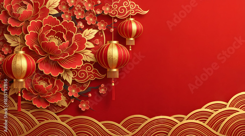 Golden Prosperity Floral Lanterns Illuminate a Chinese New Year