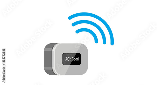 Air quality monitoring device displaying a good air quality index with wireless connectivity for