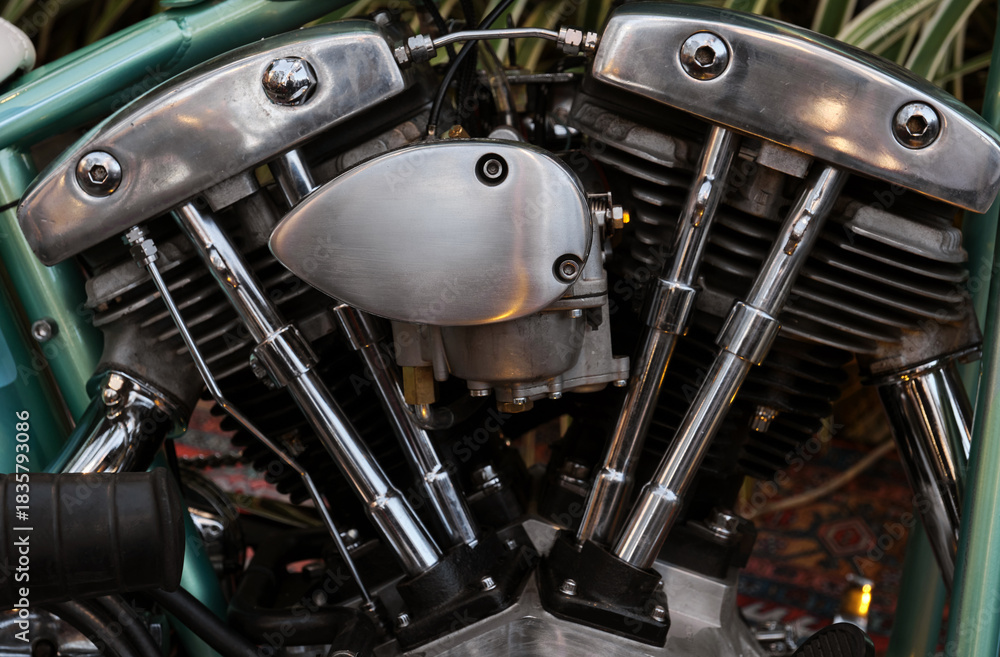 Obraz premium vintage motorcycle engine detail, closeup