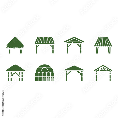 Collection of green pergola and gazebo silhouettes