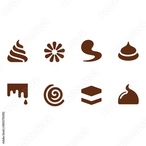 Collection of stylized chocolate dessert icons and symbols