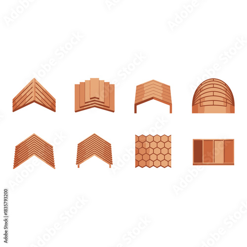 Collection of various terracotta roof tile designs and profiles