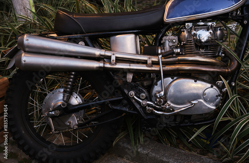 vintage motorcycle engine detail, closeup
