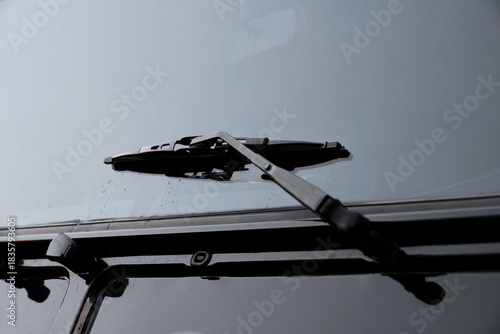 Close-up of the windows and wipers of a vintage SUV