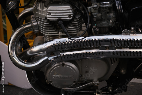 vintage motorcycle engine detail, closeup